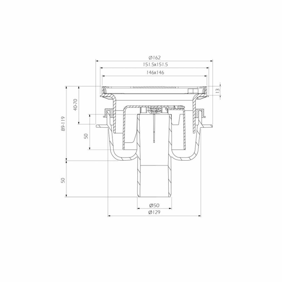 Doucheput Aquaberg ABS Vloerput Opzetstuk Bezand RVS Rooster Onderuitlaat 50mm Verstelbaar 146x146mm PPC Reukafsluiter Reukslot 50mm