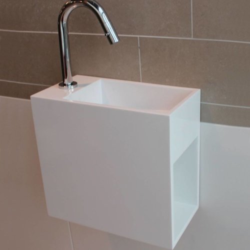 Fontein Luca Sanitair Met Open Schap 35x18x32cm Solid Surface Kraangat Links 