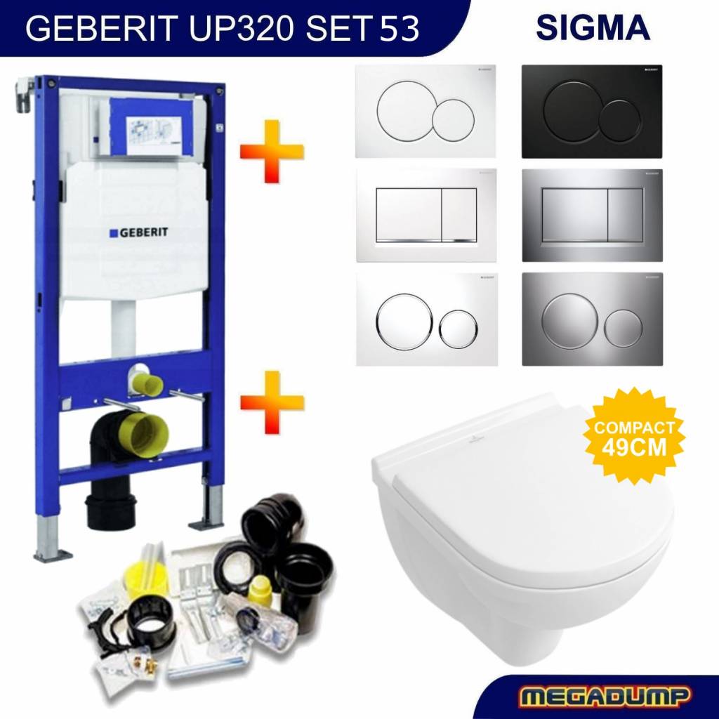 Geberit UP320 Toiletset 53 Villeroy & Boch O.Novo Compact Met Bril En Drukplaat