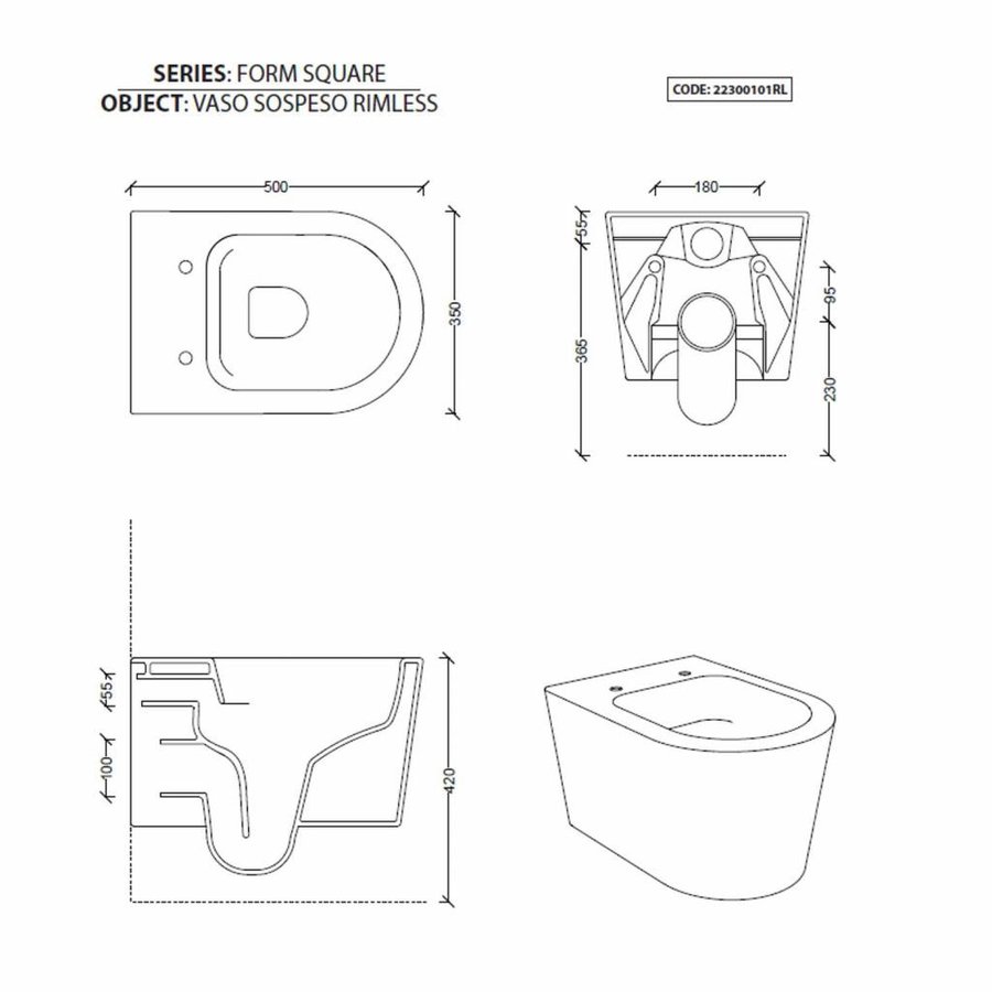 Sigma 8 (UP720) Toiletset 35 Civita Black Rimless Mat Zwart Met bril En Drukplaat