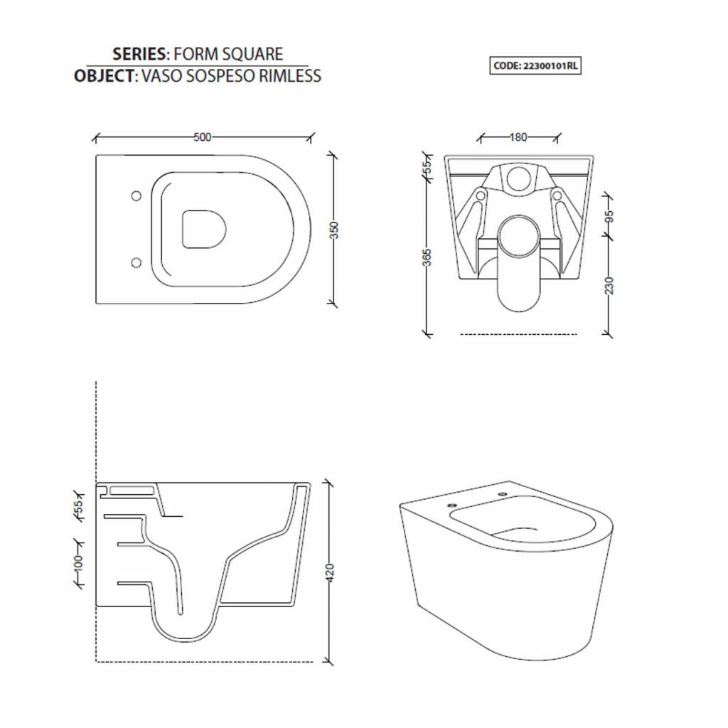Toiletpot Civita Black Keramiek 50x35cm Rimless Zwart - Megadump