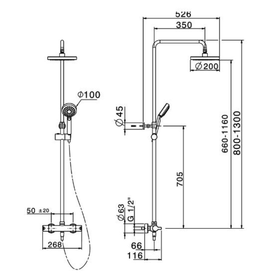 Regendoucheset Huber 20 Cm Met Handdouche