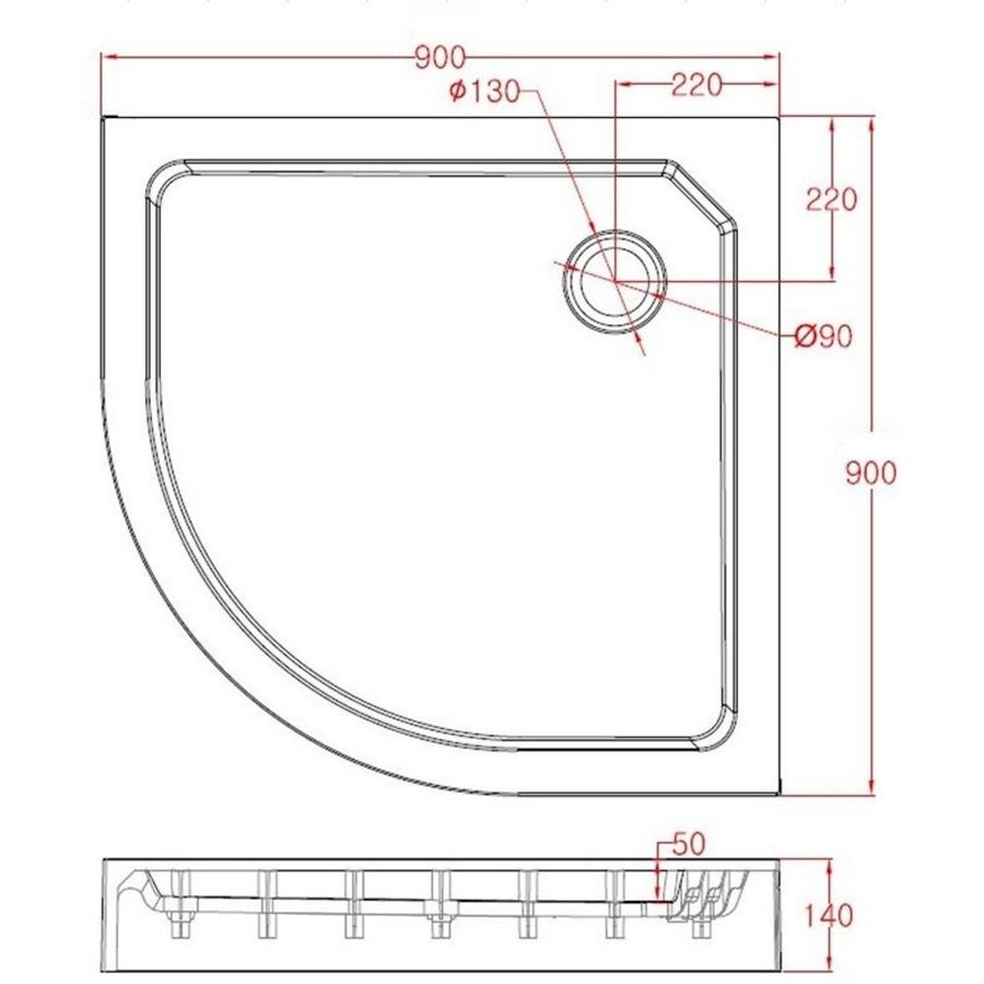 Douchebak Opbouw Best Design Project Kwartrond 90x90x14 cm Hoogglans Wit