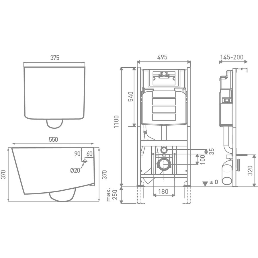 Toiletset Van Marcke Combo Up Pureflow Rimless Hang Wit