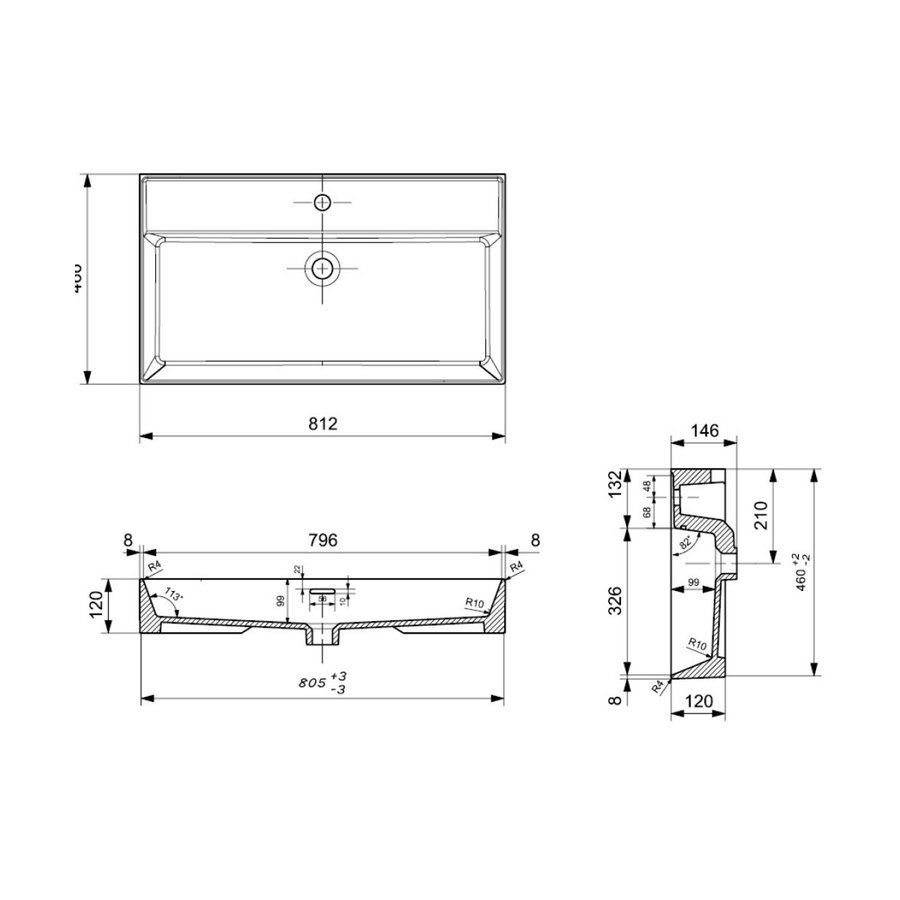 Wastafel AQS Cloud Zonder Kraangat 80x46,6 cm met Overloop Wit