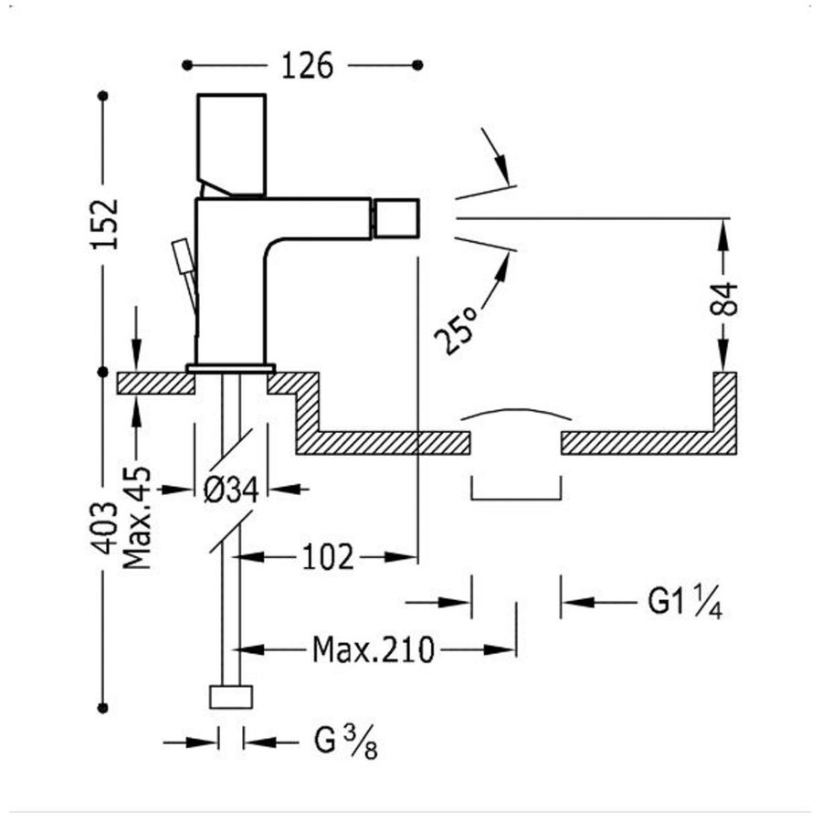 Wastafelmengkraan Tres Project 1-Knops Bidet Uitloop Recht 8 cm Rond Mat Zwart
