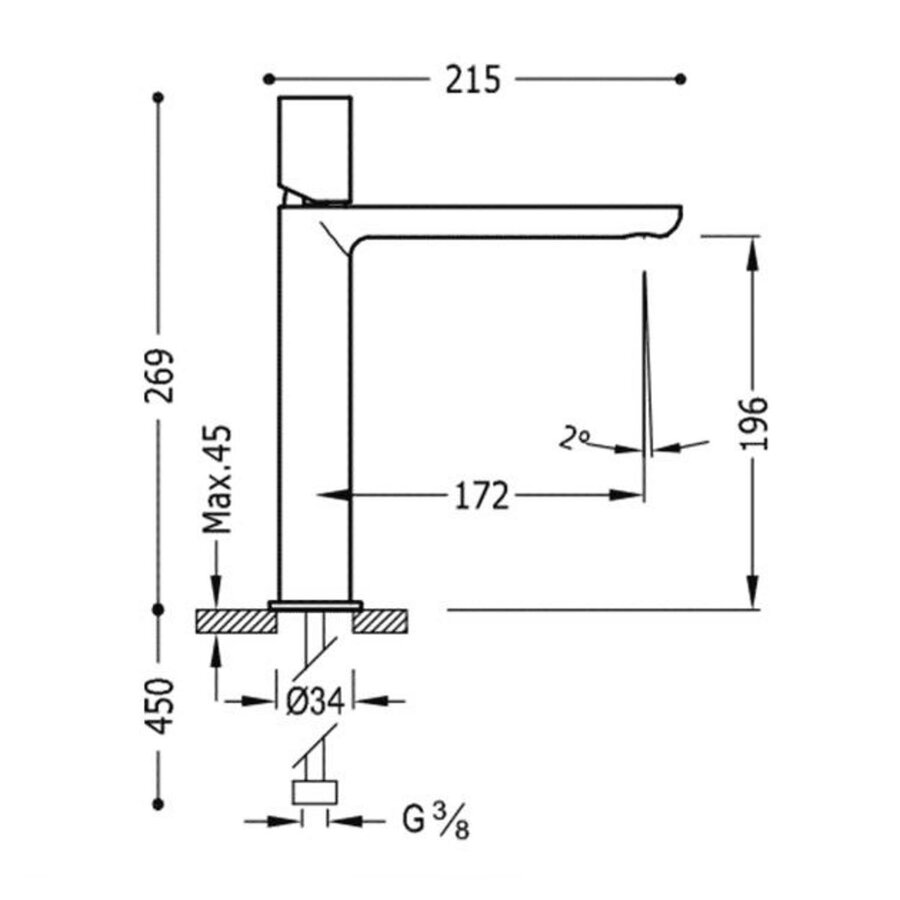 Wastafelmengkraan Tres Loft 1-Knop Uitloop Recht 20 cm Rond Mat Zwart