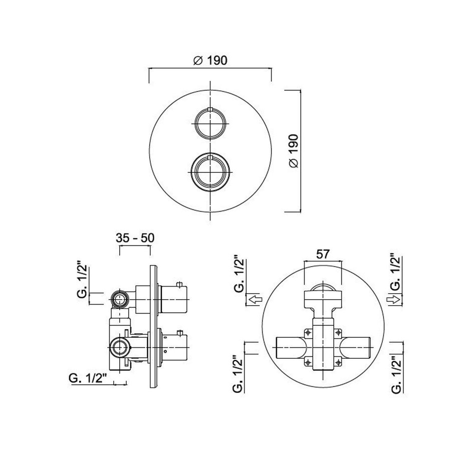 Douchekraan Sanimex Giulini Thermostatisch 2-weg Rond Mat Zwart (Incl. Inbouwdeel)