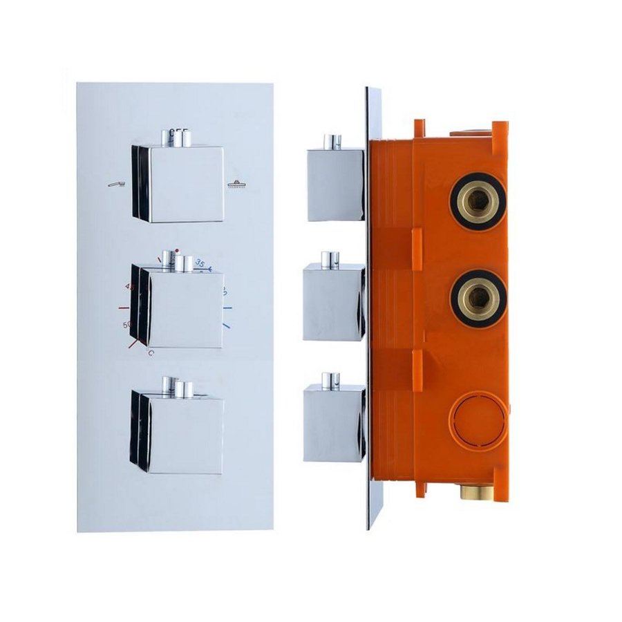 Inbouw Thermostaat Best Design Sano box 3 Weg 1/2 Vierkante Knoppen Chroom