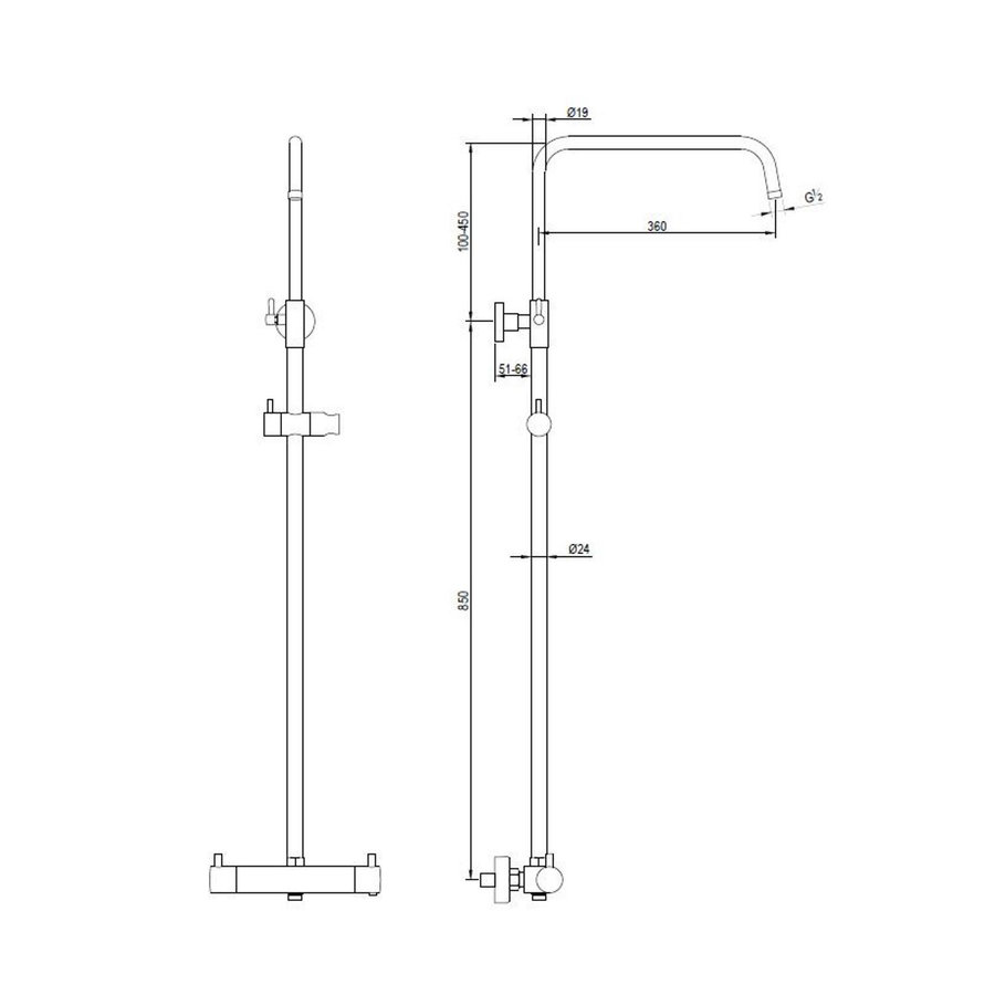 Regendouche Brauer Black Showerpipe met Thermostaat 20cm Mat Zwart