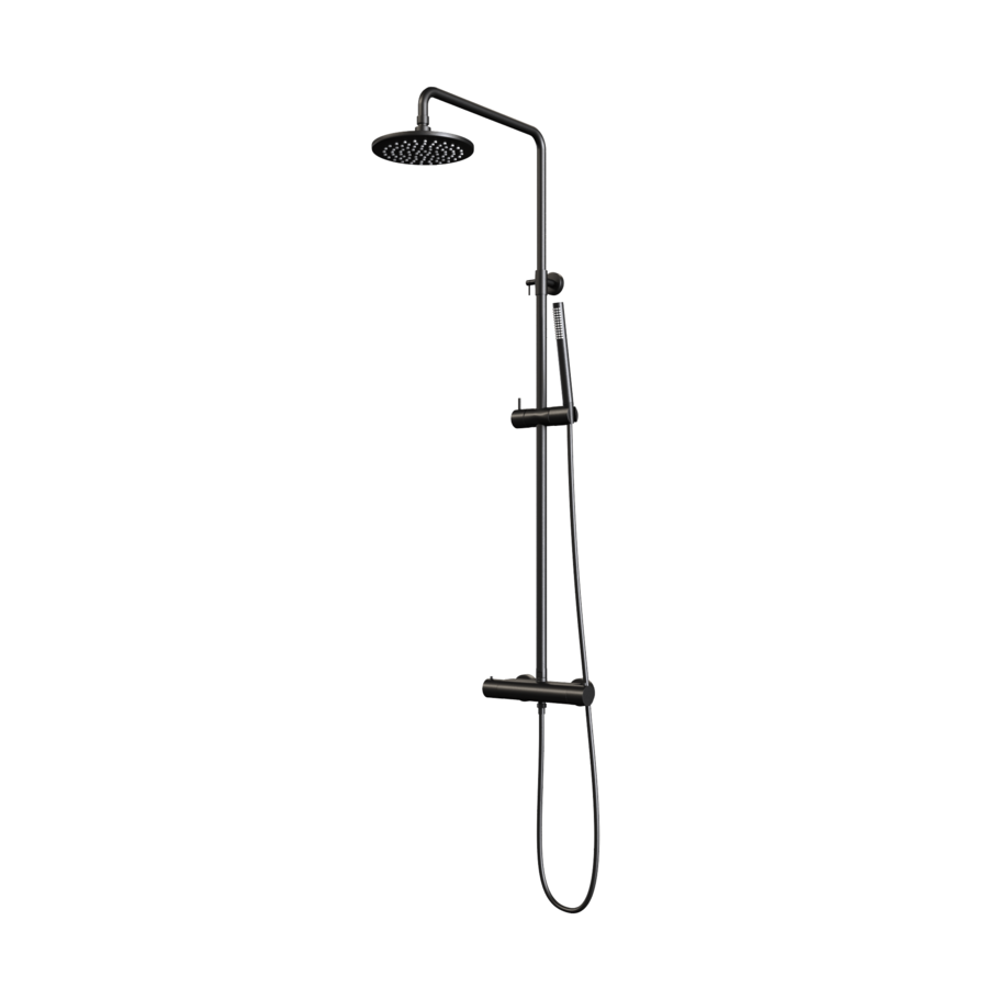 Regendouche Brauer Black Showerpipe met Thermostaat 20cm Mat Zwart