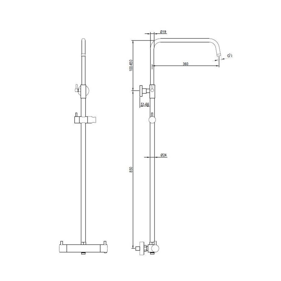 Regendouche Brauer Black Showerpipe met Thermostaat 30cm Mat Zwart