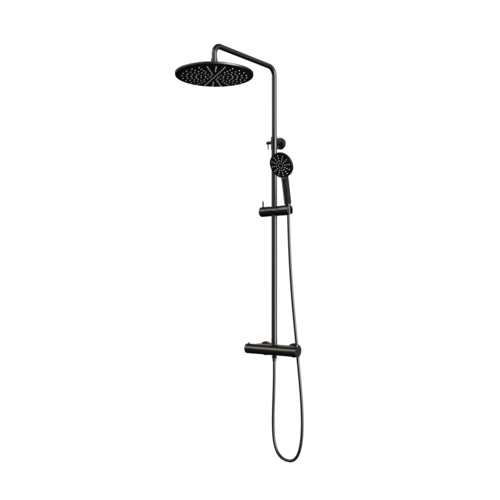 Regendouche Brauer Black Showerpipe met Thermostaat 30cm 3 Standen Mat Zwart 