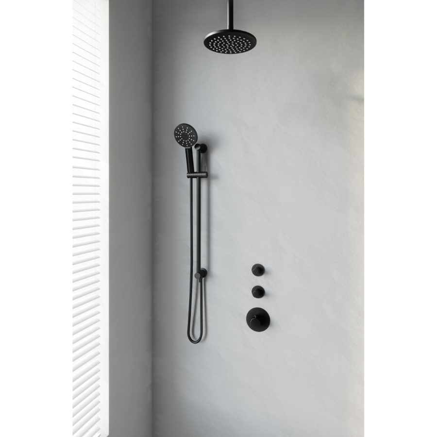 Thermostatisch Inbouwdoucheset Brauer Black 20cm Hoofddouche Plafondarm 3 Standen Handdouche op Glijstang Mat Zwart