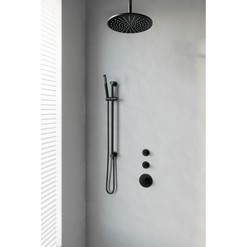 Thermostatisch Inbouwdoucheset Brauer Black 30cm Hoofddouche Plafondarm Staafhanddouche op Glijstang Mat Zwart 