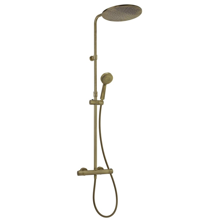 Opbouw Regendouche Salenzi Giro Thermostatisch 30cm en 3 standen Handdouche Gegalvaniseerd Geborsteld Messing Goud