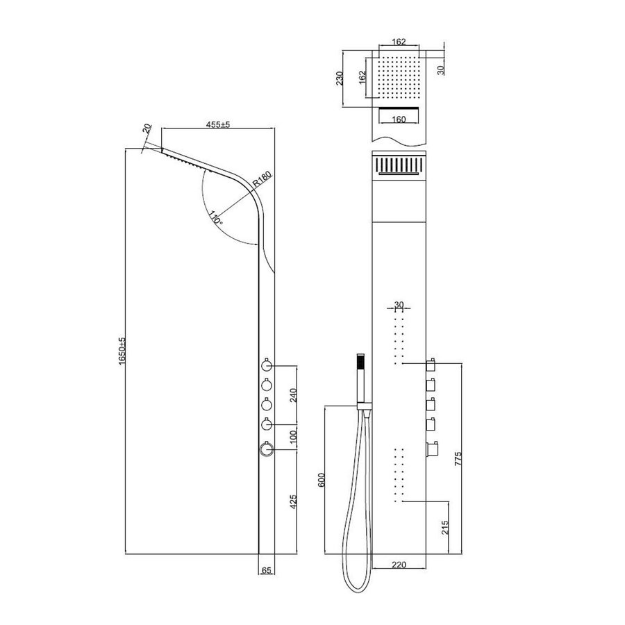 Douchepaneel Best Design Bridel Thermostatisch 160 x 22 cm RVS-304