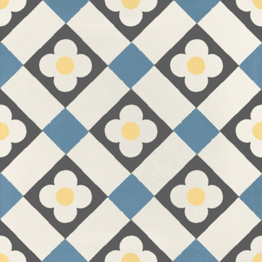 Portugese Vloertegel Jos Hidro Funflower Blauw 19.7x19.7 cm (prijs per m2)