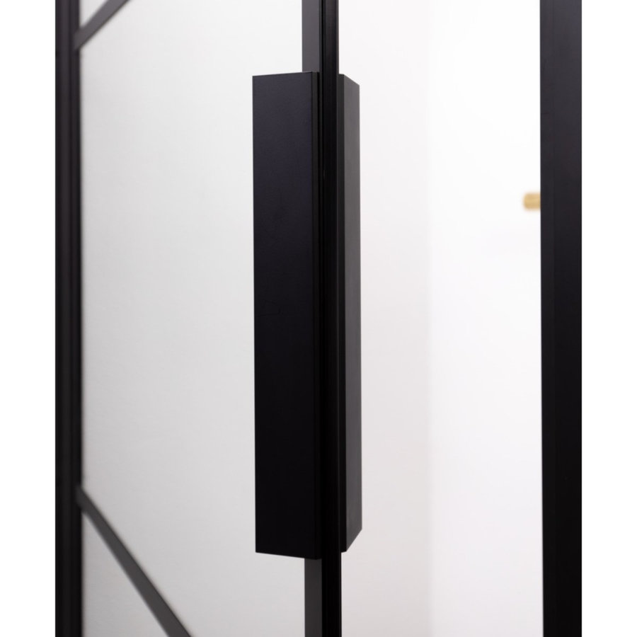 Badwand met Klapdeur Riho Grid 80x150 cm 6 mm Helderglas Zwarte Profielen Links