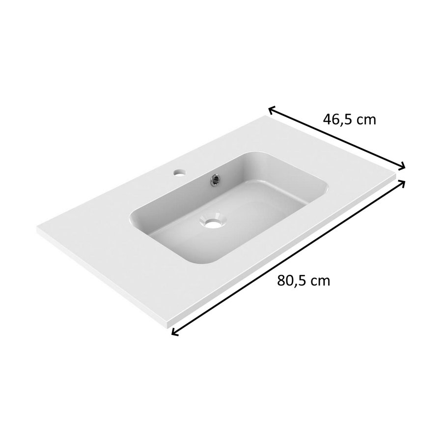 Wastafel Allibert Style 80,5x46,5x1,8 cm Polybeton Glanzend Wit (met kraangat en overloop)