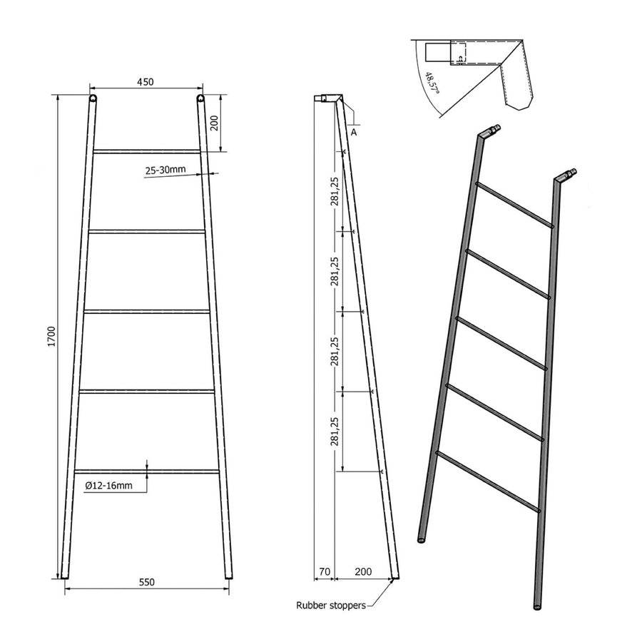 Handdoekrek Sapho Sega Staand 55x170x7 cm Wit