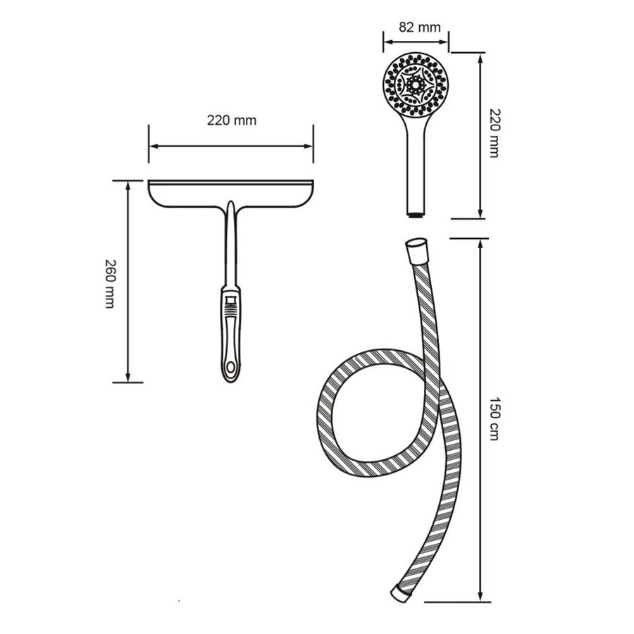 Handdoucheset Schutte 5 Functies met Douchewisser 150cm Doucheslang Chroom