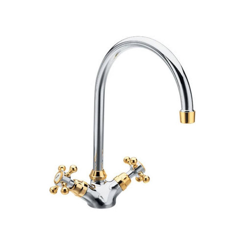 Wastafelmengkraan Sapho Antea 2-knop Gebogen Uitloop 27.5 cm Chroom / Goud 