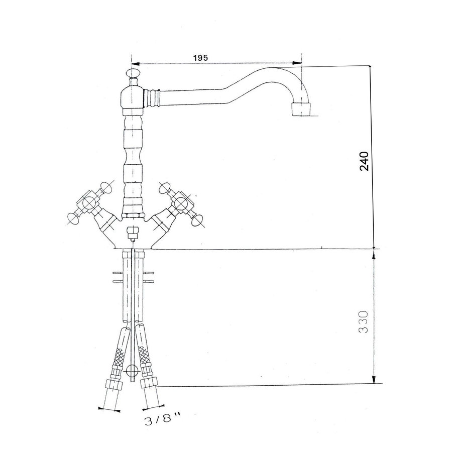 Wastafelmengkraan Sapho Antea 2-knop Uitloop Recht 24 cm Chroom