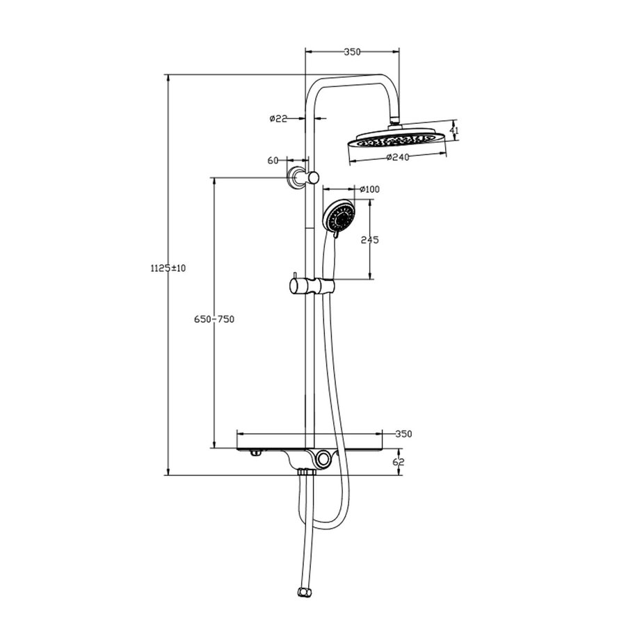 Regendouche Opbouwset Schutte Aquastar 5 Functies met Planchet Chroom Wit