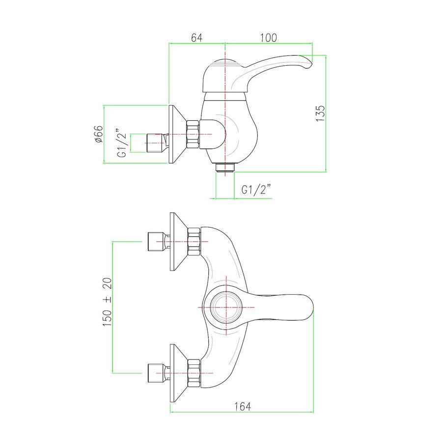 Opbouw Douchekraan Sapho Kirké Mengkraan 1-hendel Brons