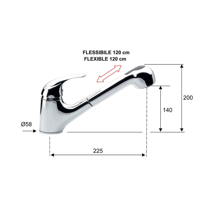 Keukenmengkraan Sapho Saly 1-hendel 20 cm met Uittrekbare Spray Chroom