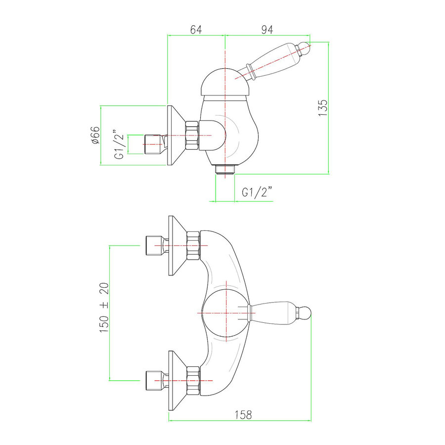 Opbouw Douchekraan Sapho Kirké Mengkraan Retro Wit 1-hendel Chroom
