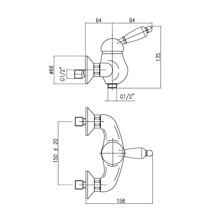 Opbouw Douchekraan Sapho Kirké Mengkraan Retro Wit 1-hendel Goud