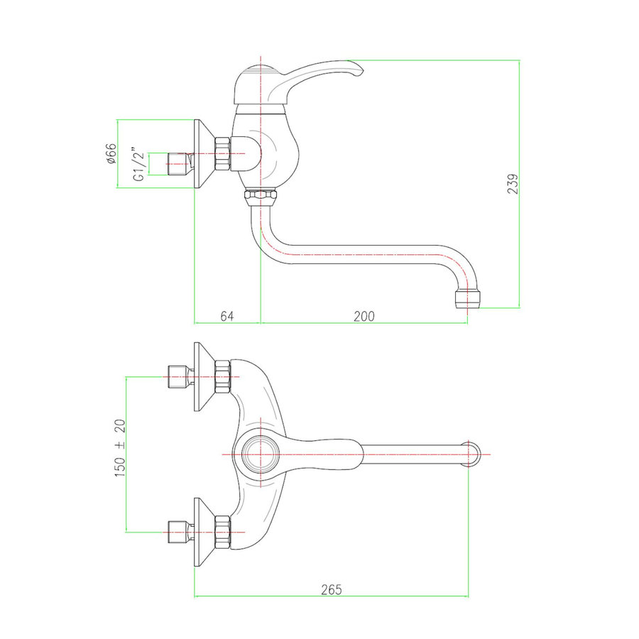 Badmengkraan Sapho Kirké 1-hendel Uitloop Gebogen 20 cm Brons