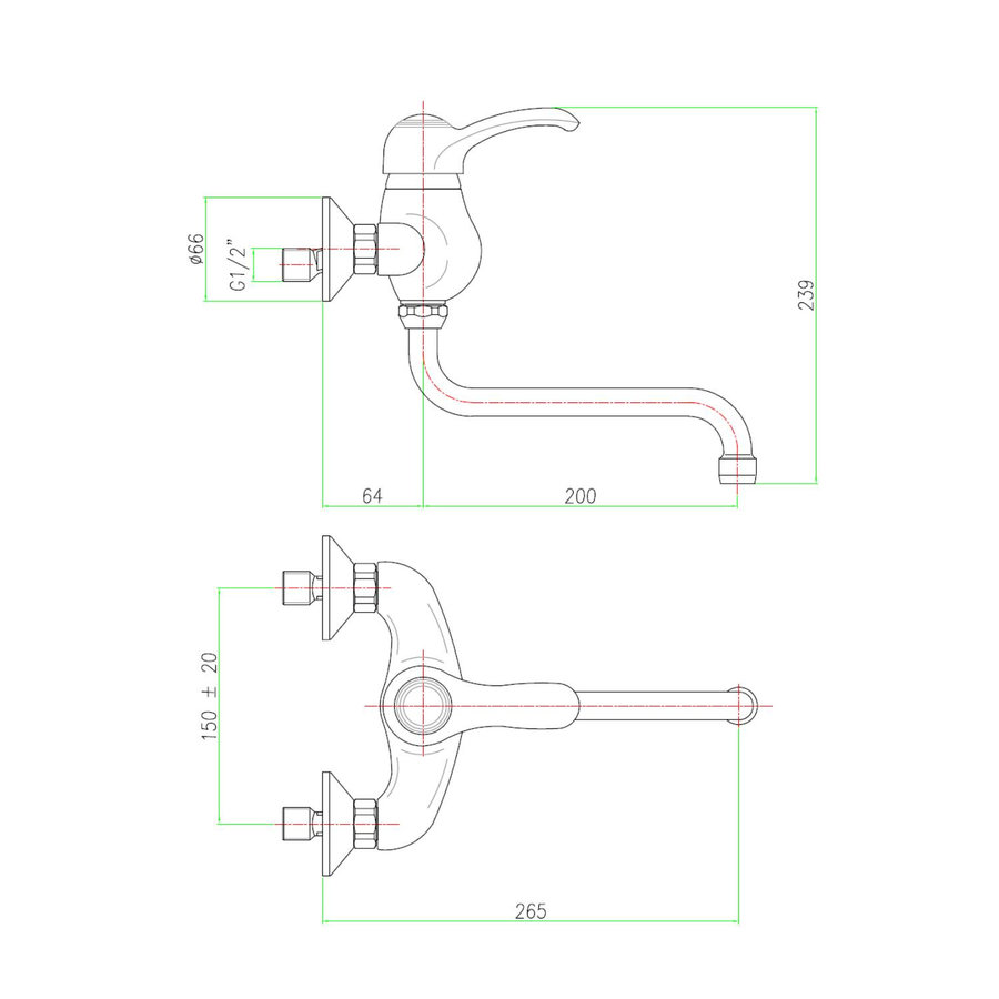 Badmengkraan Sapho Kirké 1-hendel Uitloop Gebogen 20 cm Goud