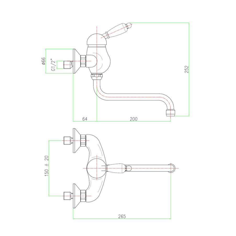 Badmengkraan Sapho Kirké 1-hendel Wit Retro Uitloop Gebogen 20 cm Chroom