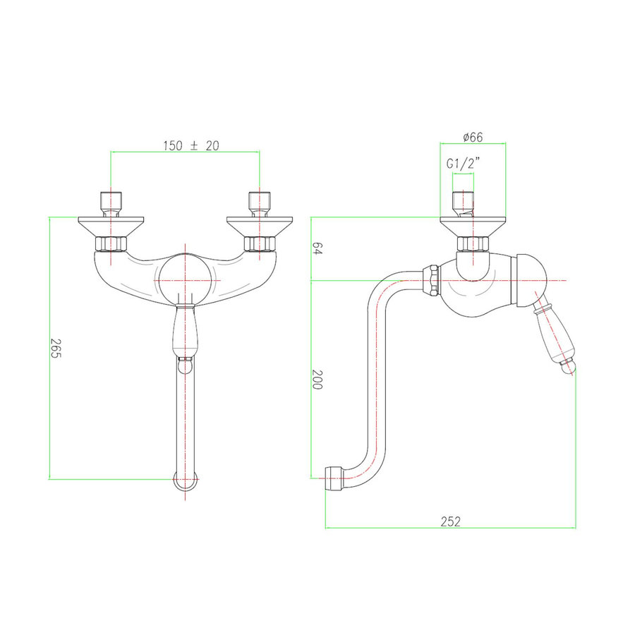 Badmengkraan Sapho Kirké 1-hendel Wit Retro Uitloop Gebogen 20 cm Brons