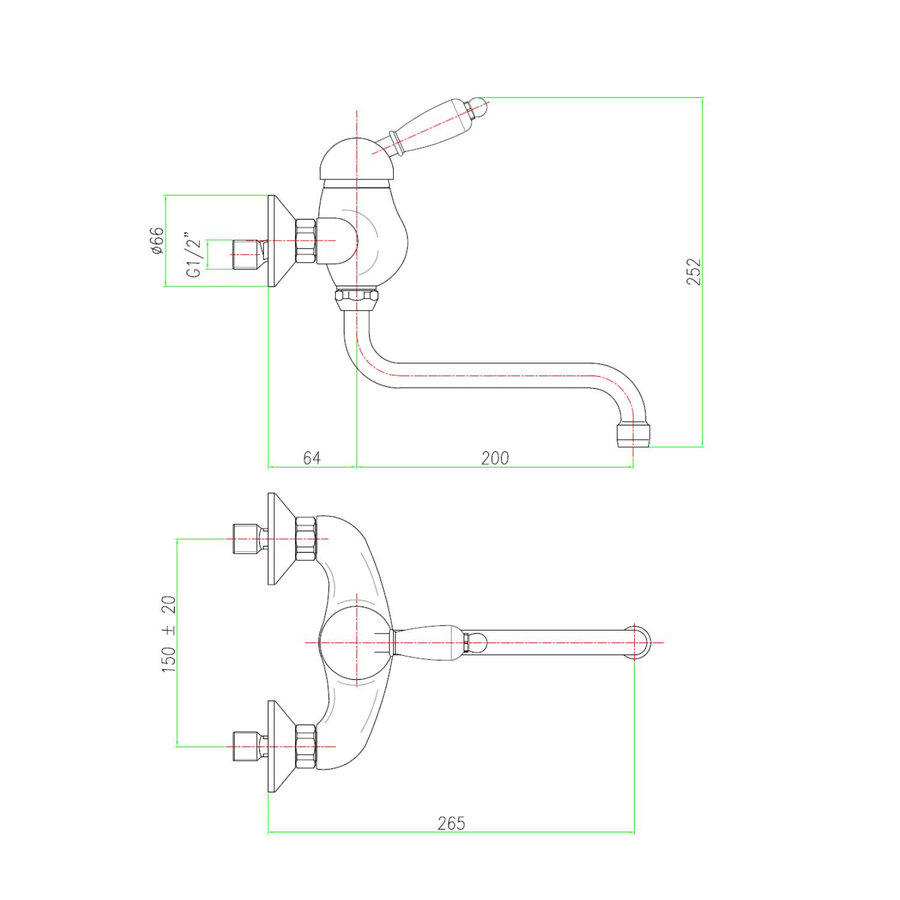 Badmengkraan Sapho Kirké 1-hendel Wit Retro Uitloop Gebogen 20 cm Goud