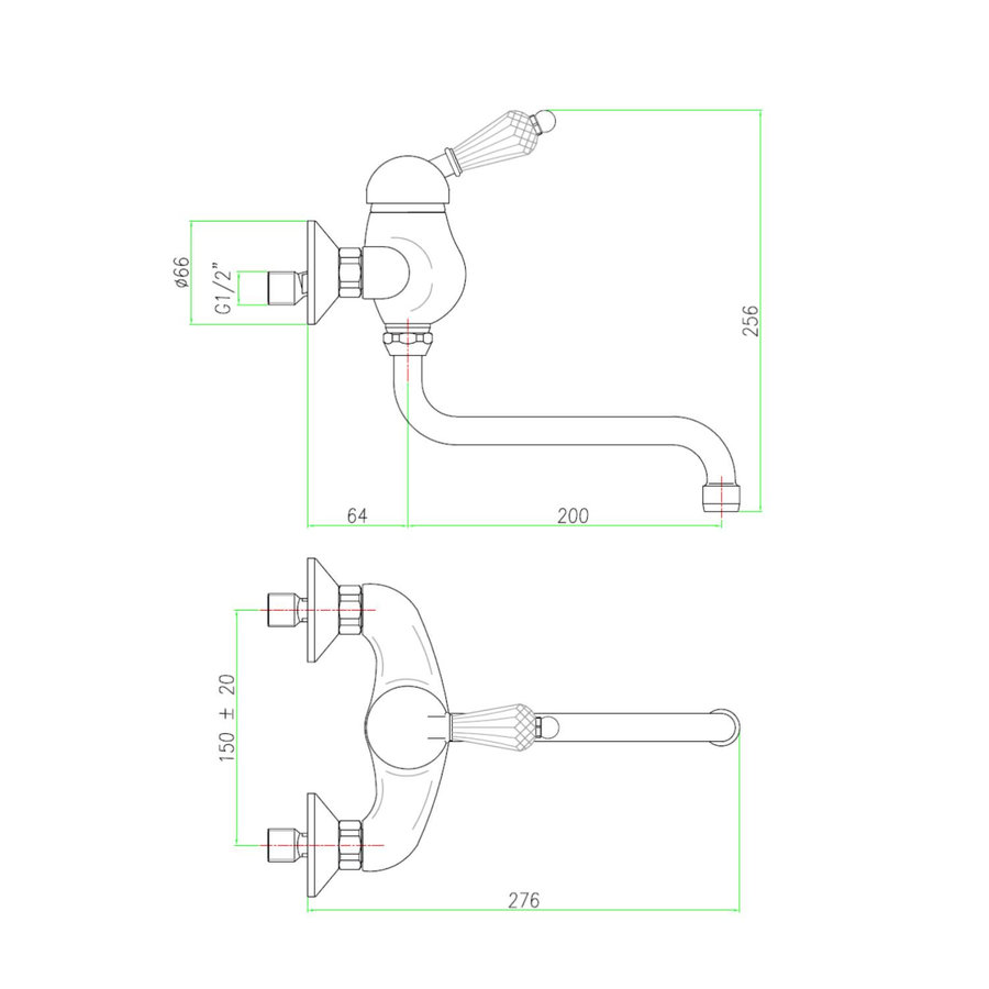 Badmengkraan Sapho Kirké 1-hendel Kristal Retro Uitloop Gebogen 20 cm Brons