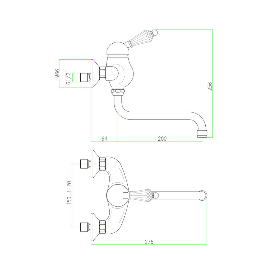 Badmengkraan Sapho Kirké 1-hendel Kristal Retro Uitloop Gebogen 20 cm Goud