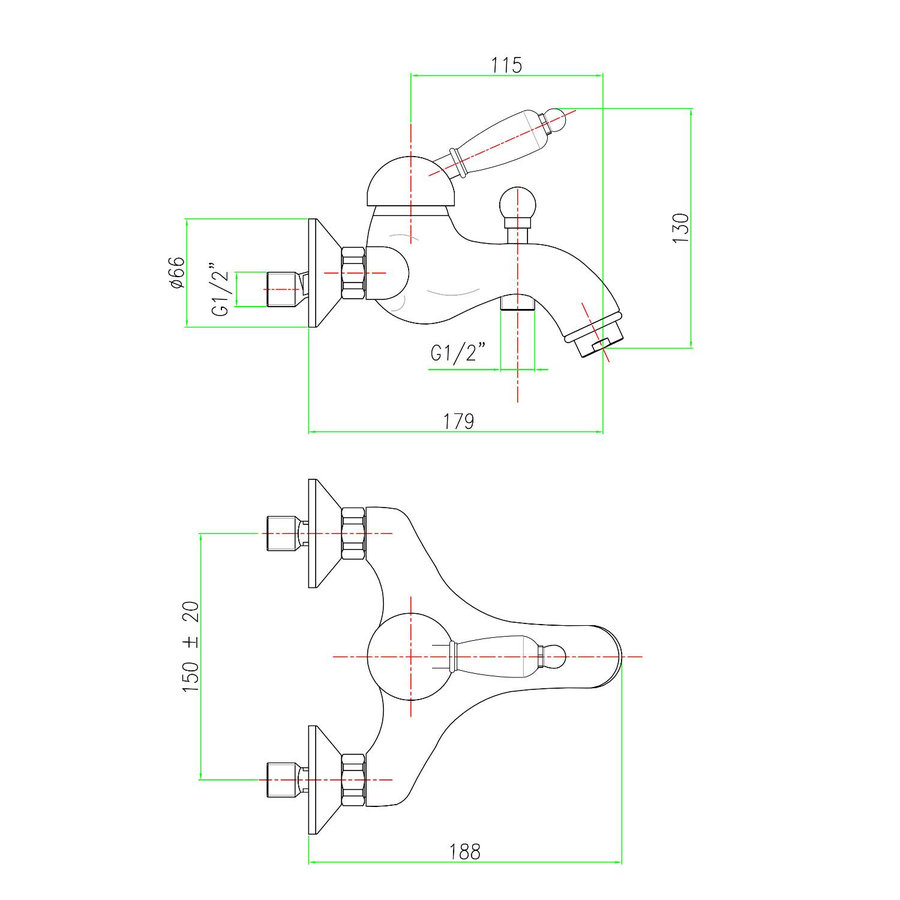 Opbouw Badkraan Sapho Kirk� Mengkraan Retro Wit 1-hendel 11.5 cm Brons