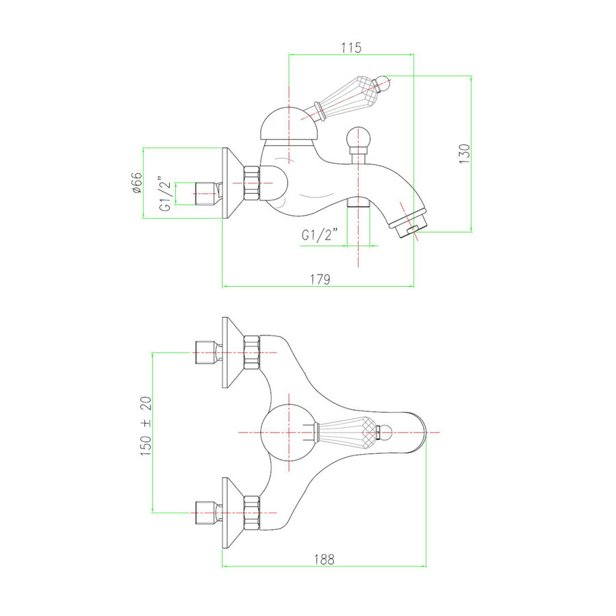 Opbouw Badkraan Sapho Kirk� Mengkraan Retro Kristal 1-hendel 11.5 cm Chroom