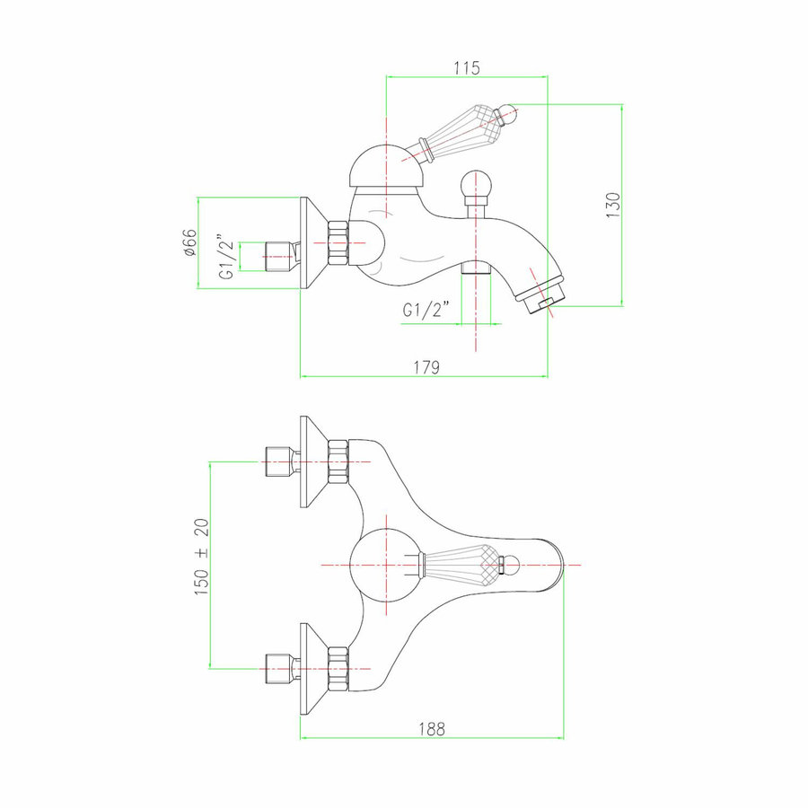 Opbouw Badkraan Sapho Kirk� Mengkraan Retro Kristal 1-hendel 11.5 cm Brons