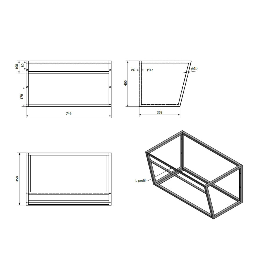 Ophangbeugel Sapho SKA Industrial voor Wastafelblad MA075 75 cm met MDF plank Mat Wit