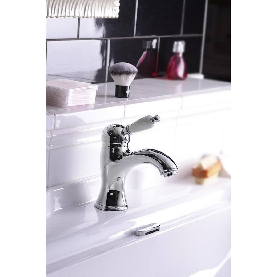 Wastafelmengkraan Sapho Kirk� Wit Retro 1-hendel Gebogen 18.2 cm Chroom (incl. clickwaste)