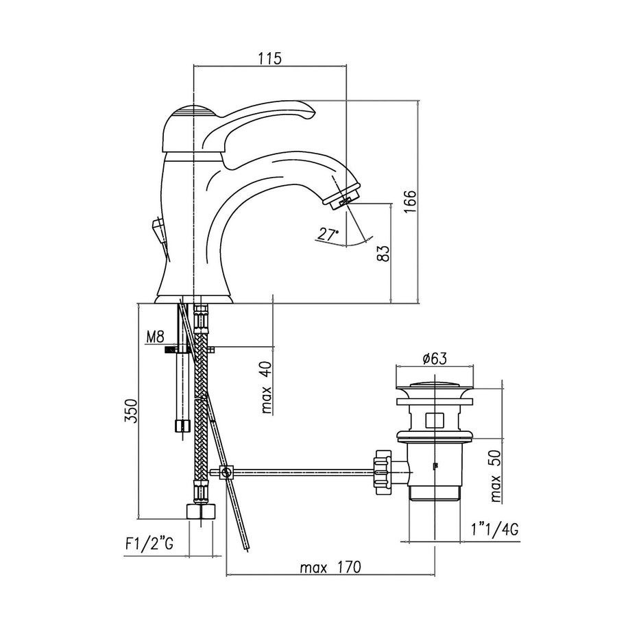 Wastafelmengkraan Sapho Kirk� 1-hendel Gebogen 16.6 cm Goud (incl. clickwaste)