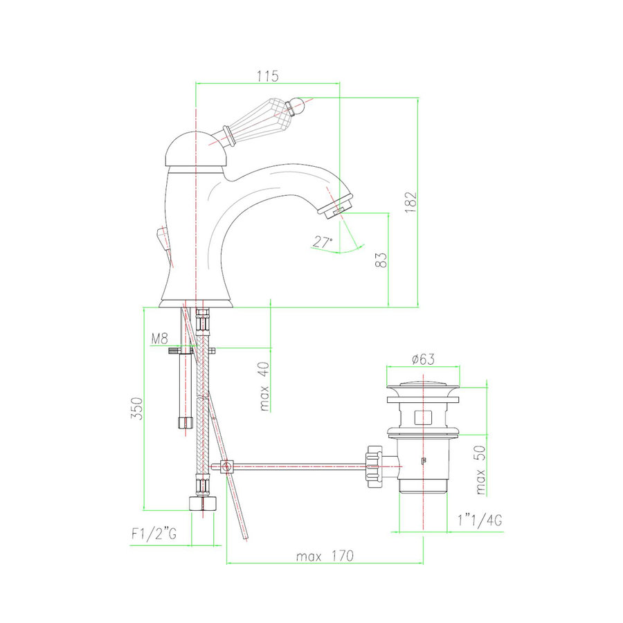 Wastafelmengkraan Sapho Kirk� Retro Kristal 1-hendel Gebogen 18.2 cm Brons (incl. clickwaste)
