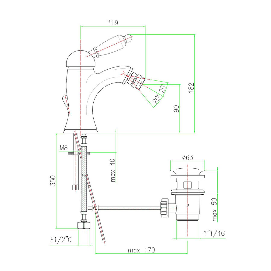 Bidetmengkraan Sapho Kirk� Retro Wit 1-hendel Gebogen 18.2 cm Brons (incl. clickwaste)