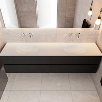 Badkamermeubel Solid Surface AQS Stockholm 200x45 cm Mat Zwart Urban (zes varianten)