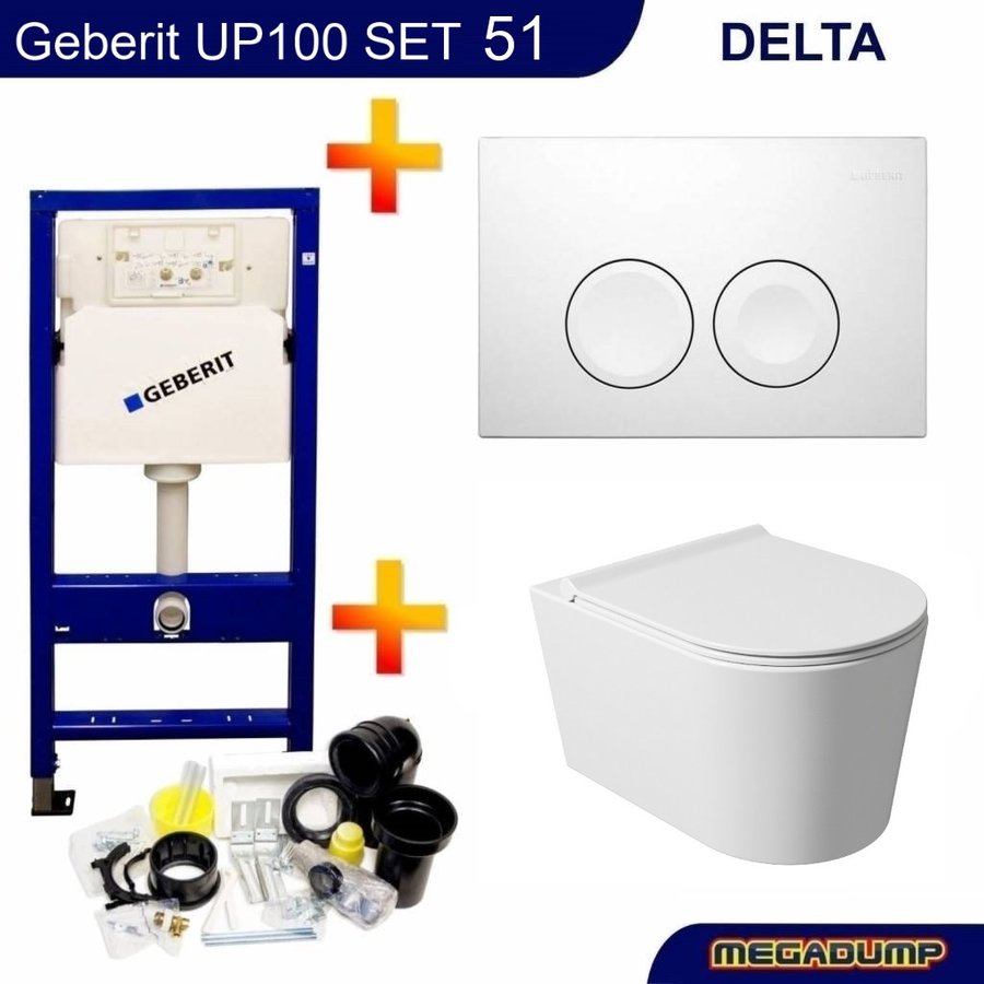 UP100 Toiletset 51 Civita Glans Wit Rimless Met bril En Drukplaat